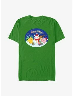 Anime Pokémon Happy Holidays Pikachu, Jigglypuff And Eevee T-Shirt